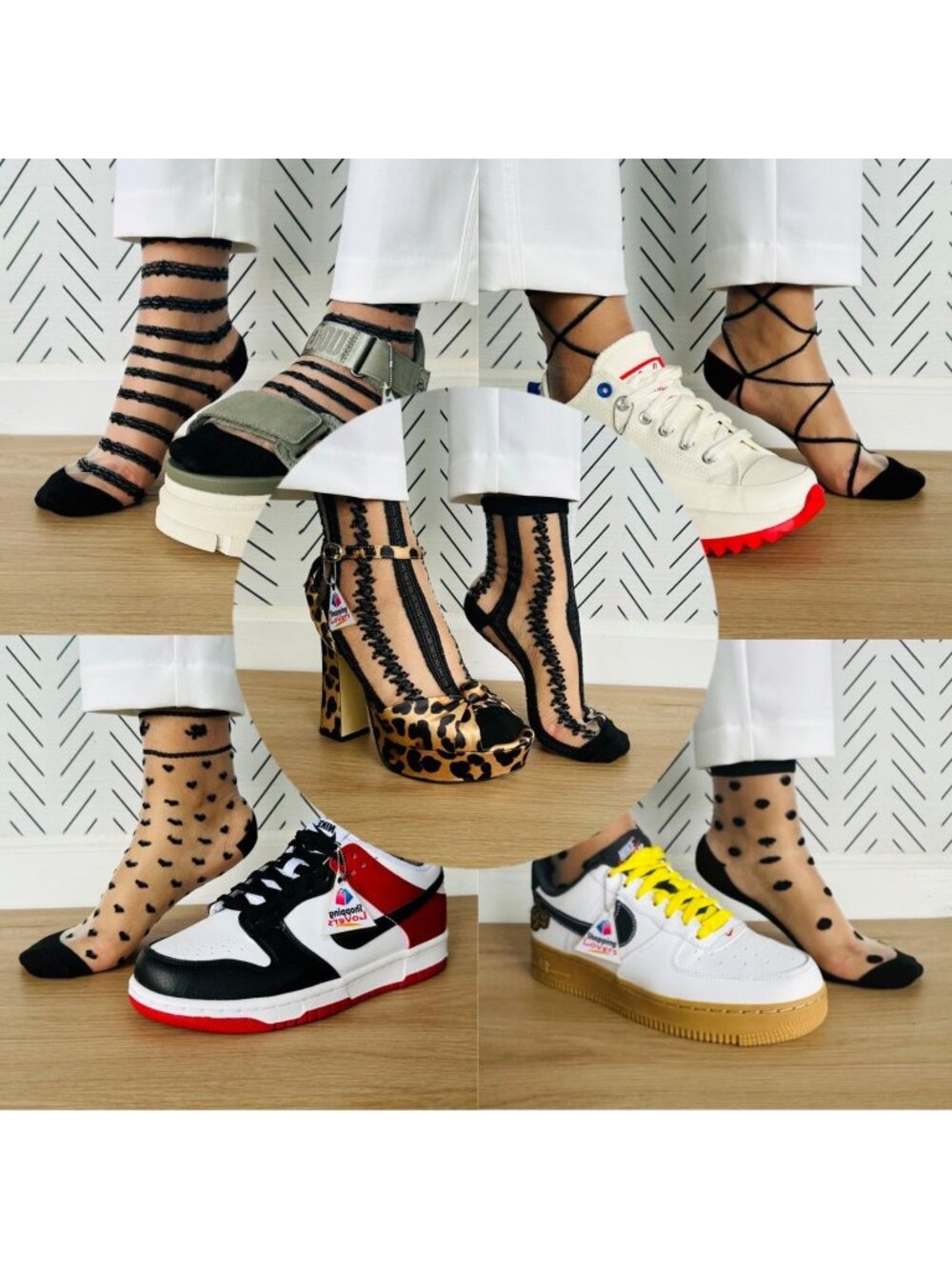 ⭐New Women Socks 5 Pairs Transparent Silk Elastic Mesh Elegant Multi design Fun⭐